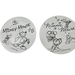 Disney Mickey and Minnie Mouse 8"‎ Sketch Ceramic Salad Plates